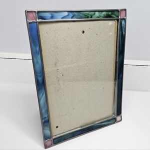 VINTAGE Fetco Blue & Pink Stained Glass Picture Frame 5x7 Easel Back Wall/Table